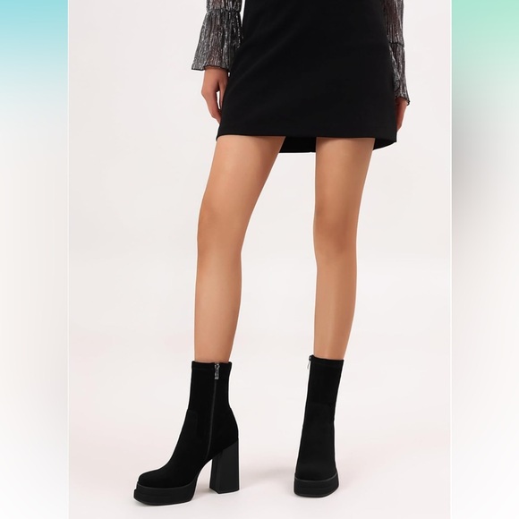 Black Platform Suede Ankle Boots | Women’s 7 | Chunky Heel - Picture 4 of 10
